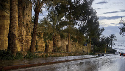 Castle Wall in Byblos, Mediterranean Sea